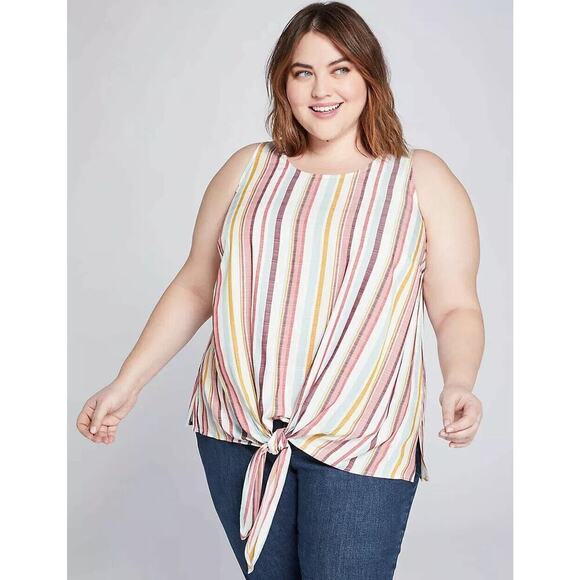Lane Bryant Plus Size 20 Stripe Sleeveless Tie Front Tank Top - Picture 1 of 5